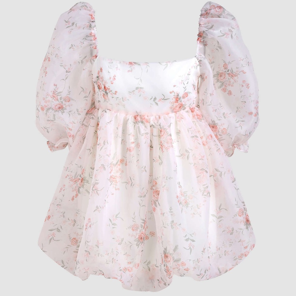 BABY DOLL FLORAL PUFF MINI DRESS CIDER